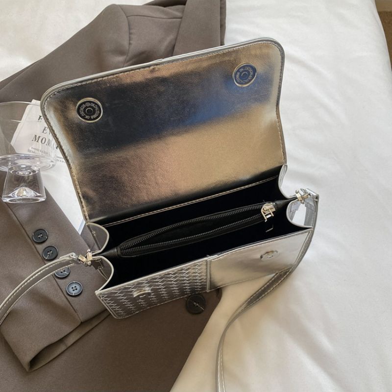 Hand-Held Simple Square Versatile Fashion Temperament Shoulder Bag Silver