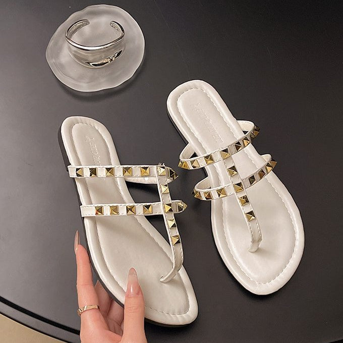 2025 Rivet Flat Bottom Cool Open Toe Women Slippers