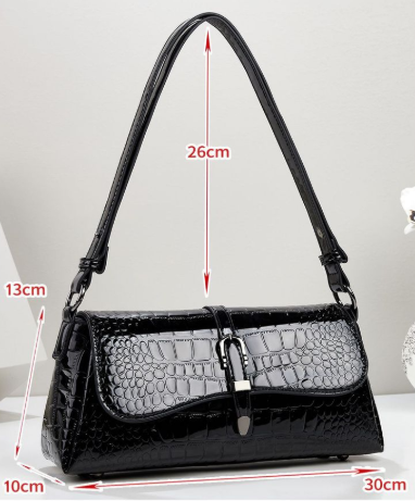 Glossy Crocodile Embossed Motorcycle Bag White