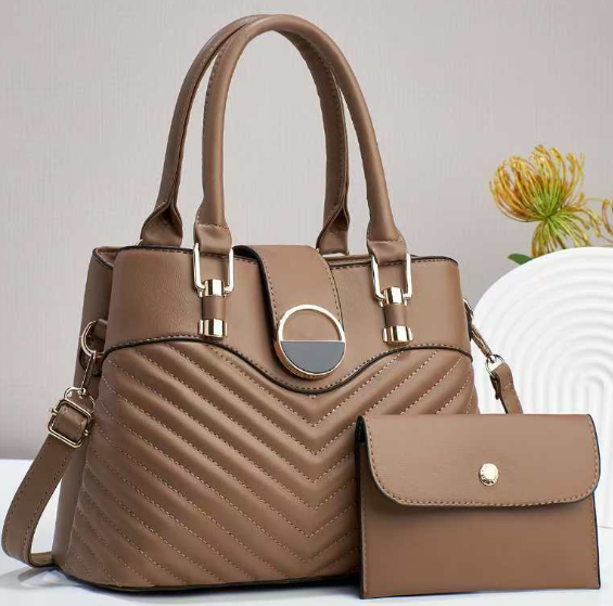 Elegant Medium 2-Piece Mother & Child Handbag Set Khaki