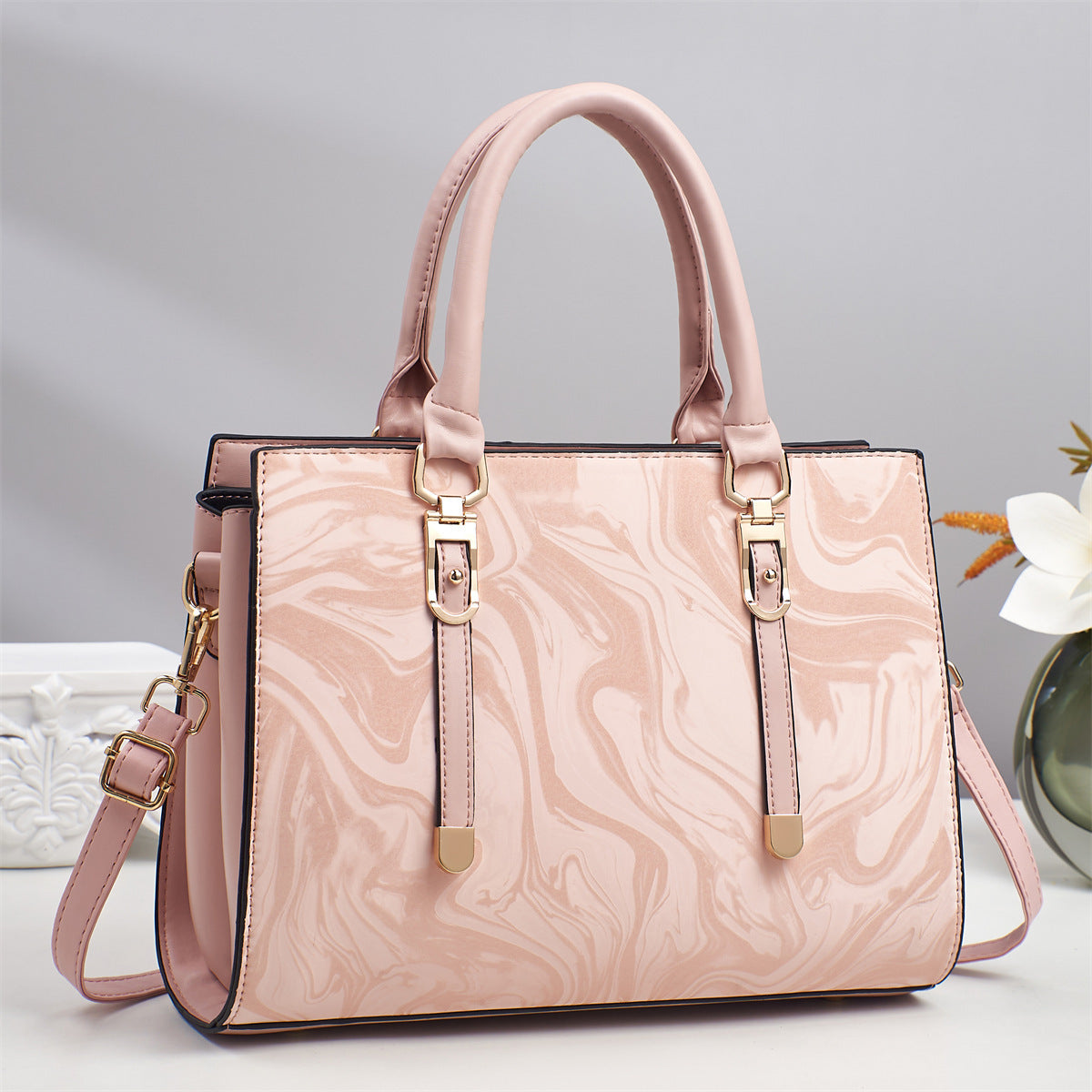 Solid Color Large Capacity Casual Tote Bag Pink