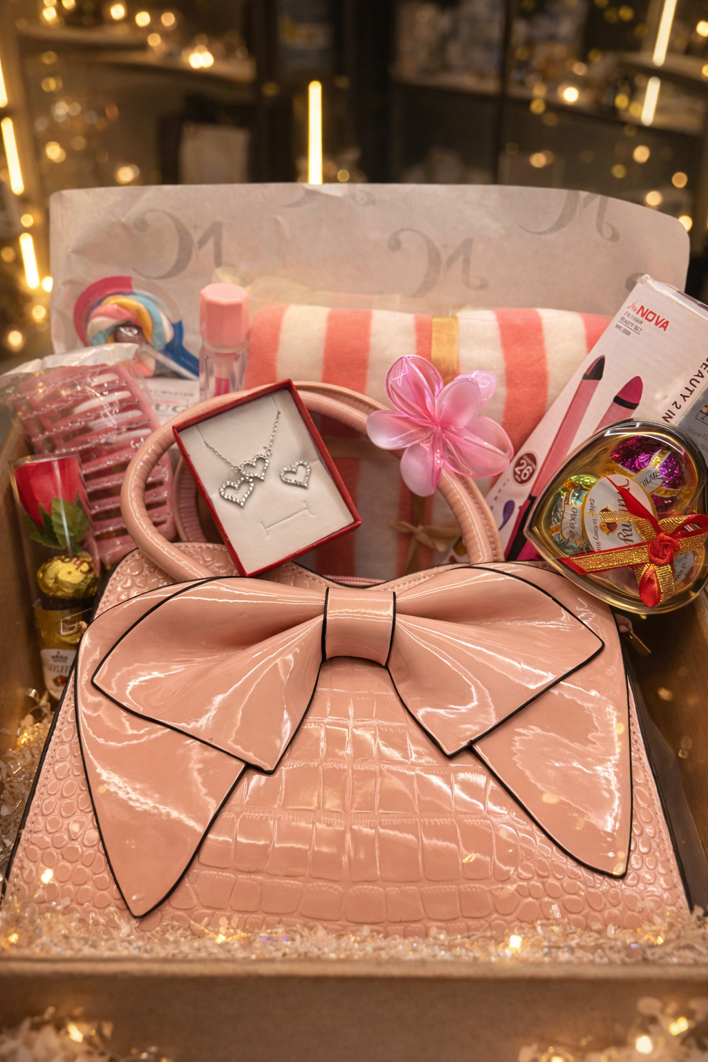 Temperament Bow Shoulder Shiny Handbag