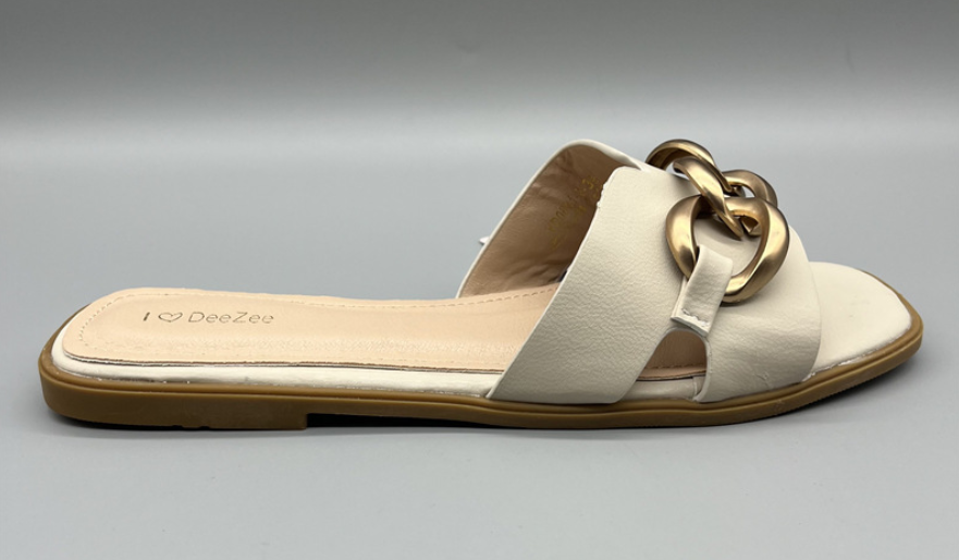 Women’s Square Toe Chain Sandals – 2025 Summer Open Toe Flat Half Slippers, Fairy Style Outdoor Beach Shoes