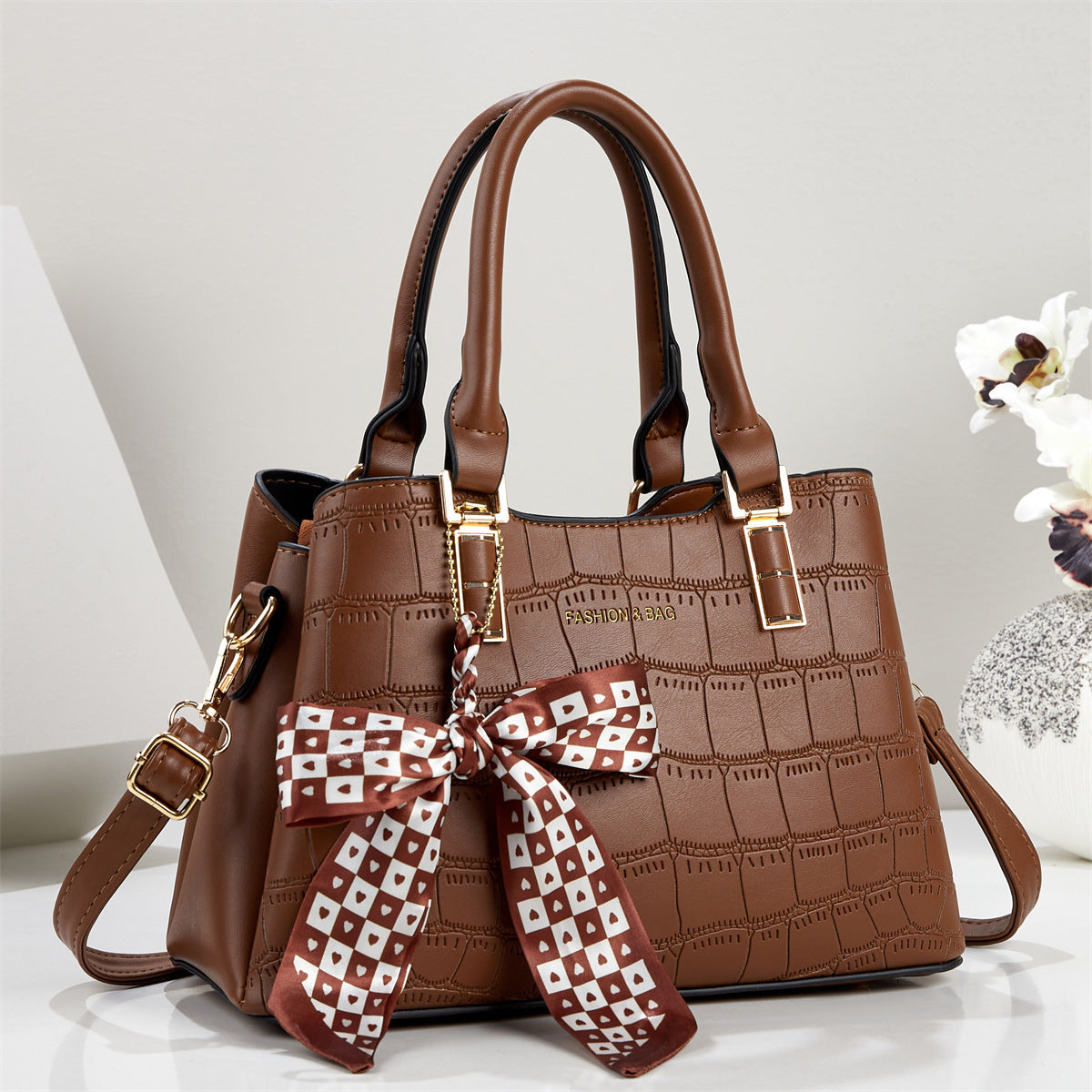 Elegant Large Grey Stone Pattern Handbag Earthly Yellow