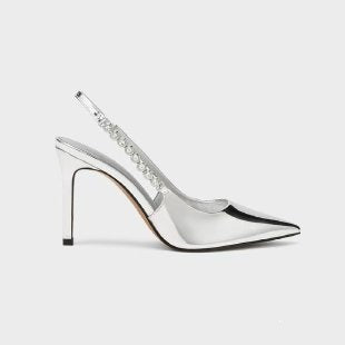 Elegant Silver Crystal Slingback Heels