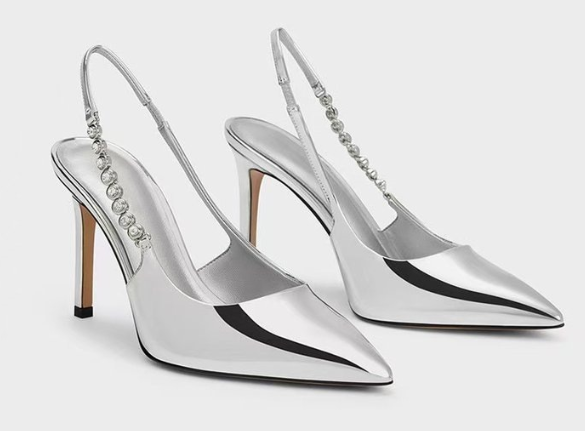 Elegant Silver Crystal Slingback Heels