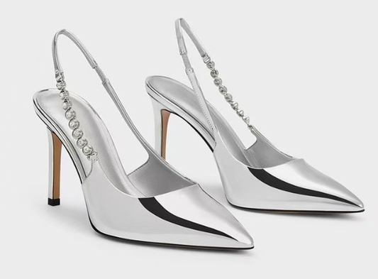 Elegant Silver Crystal Slingback Heels