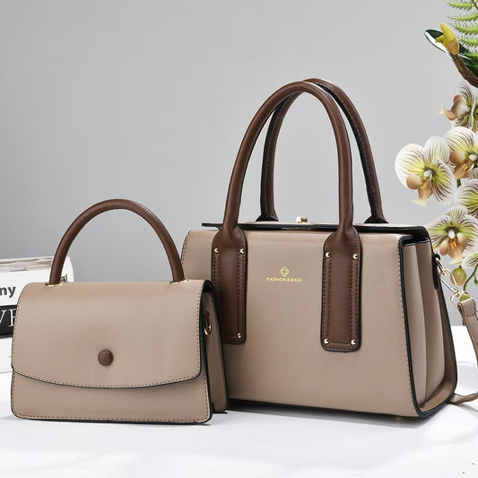 European & American Vintage 2-Piece Handbag Set Khaki