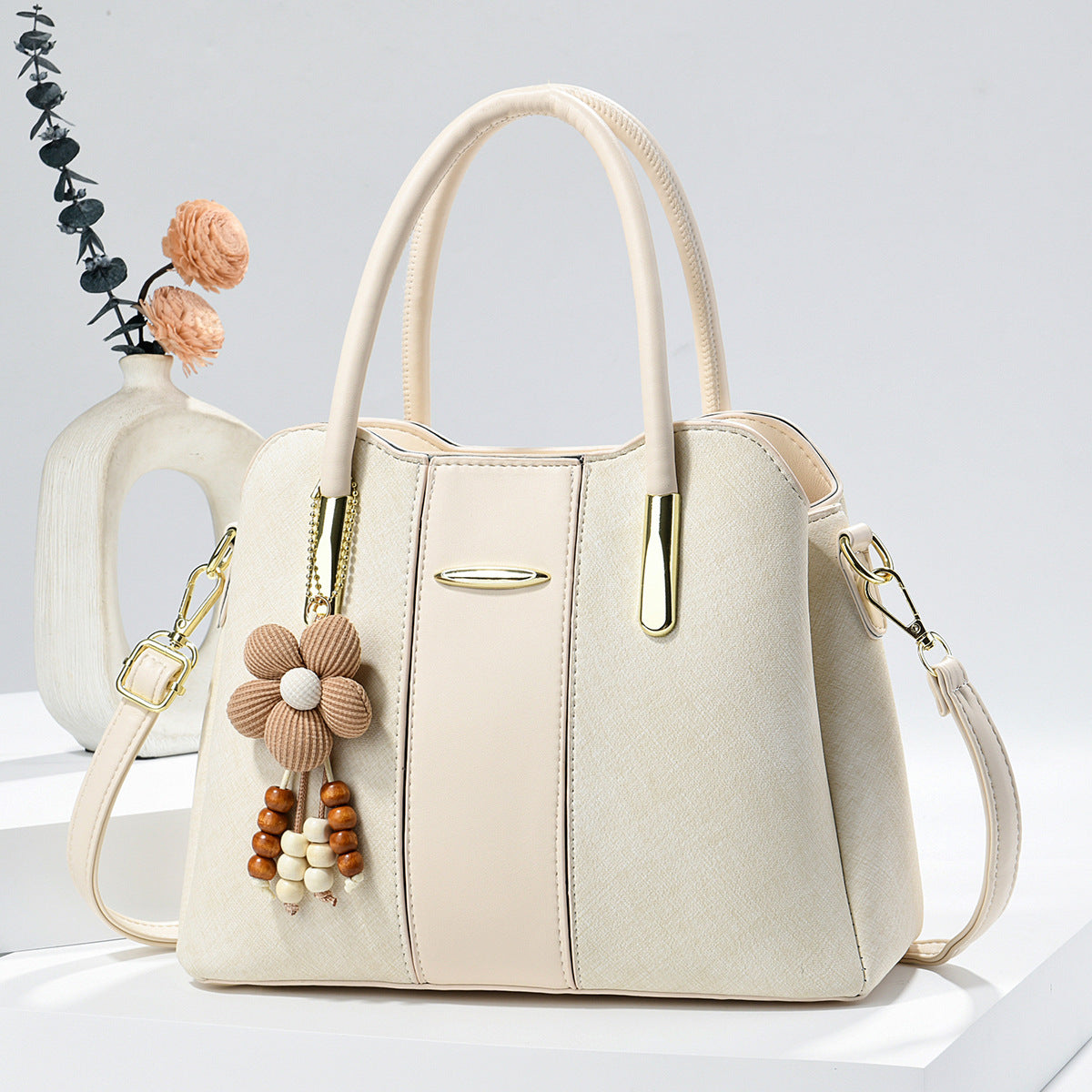 Elegant Large One-Shoulder Crossbody Handbag White