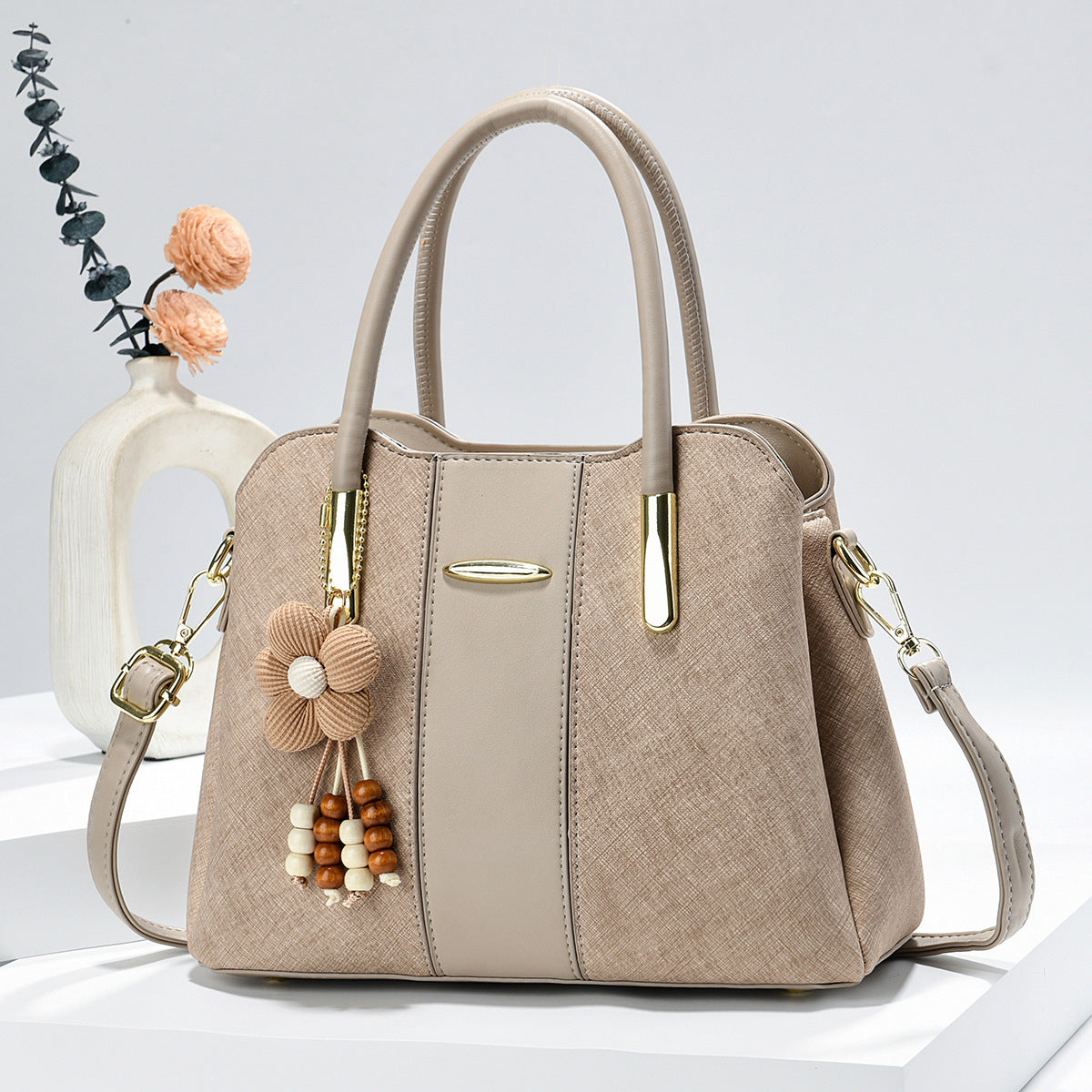 Elegant Large One-Shoulder Crossbody Handbag Khaki