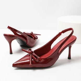 Everyday Casual Pointed Toe Low Stiletto Heels Red