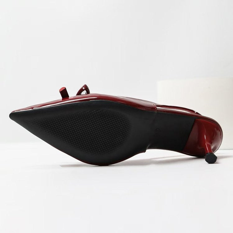 Everyday Casual Pointed Toe Low Stiletto Heels Red