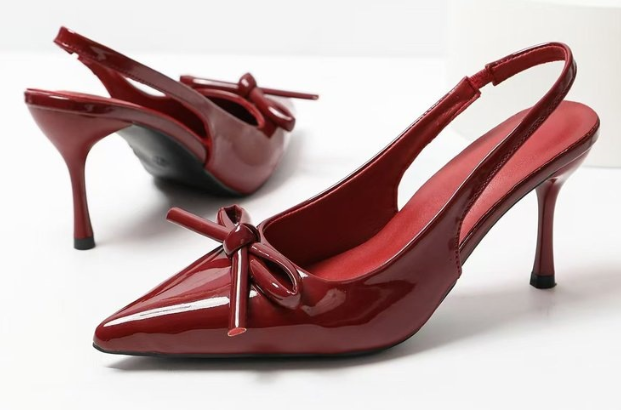 Everyday Casual Pointed Toe Low Stiletto Heels Red