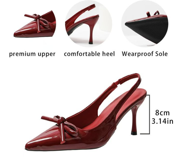 Everyday Casual Pointed Toe Low Stiletto Heels Red