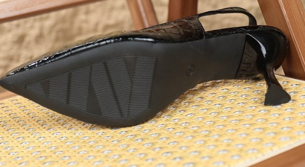Casual Black Crocodile Patent Slingback Heels