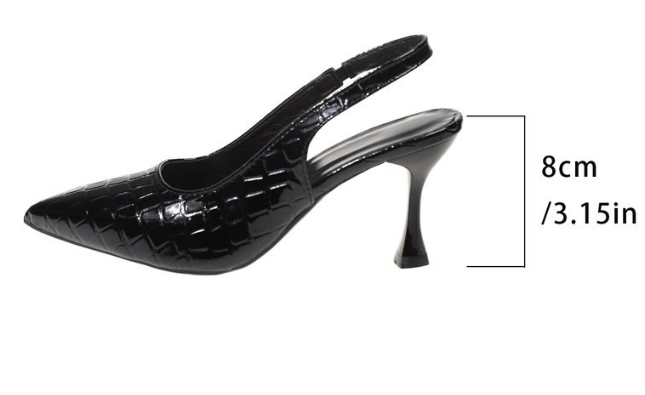 Casual Black Crocodile Patent Slingback Heels