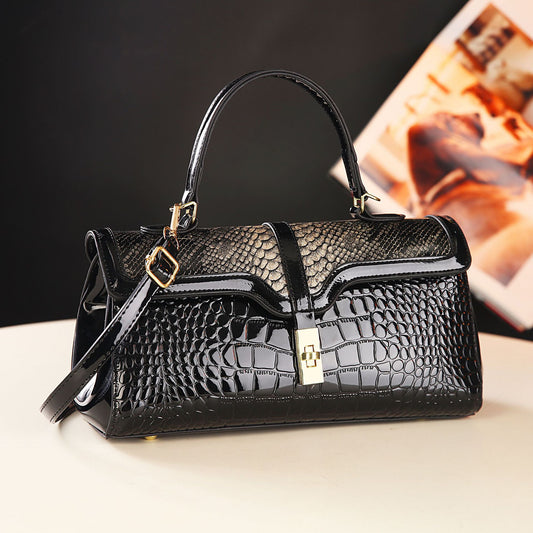 Glossy Crocodile Pattern Boston Bag