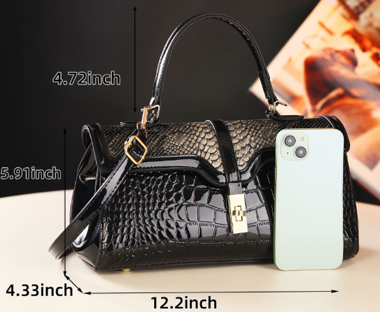 Glossy Crocodile Pattern Boston Bag