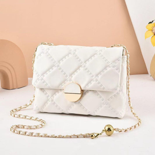 Diamond Pattern Leather Texture Small Square Bag White
