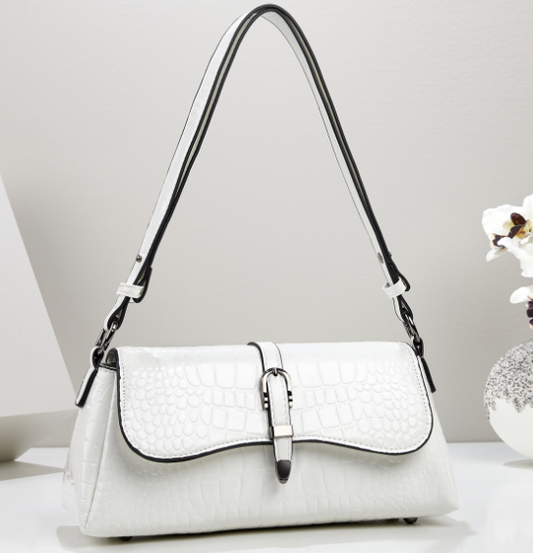 Glossy Crocodile Embossed Motorcycle Bag White