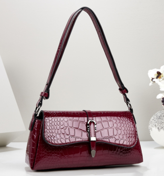 Glossy Crocodile Embossed Motorcycle Bag Red