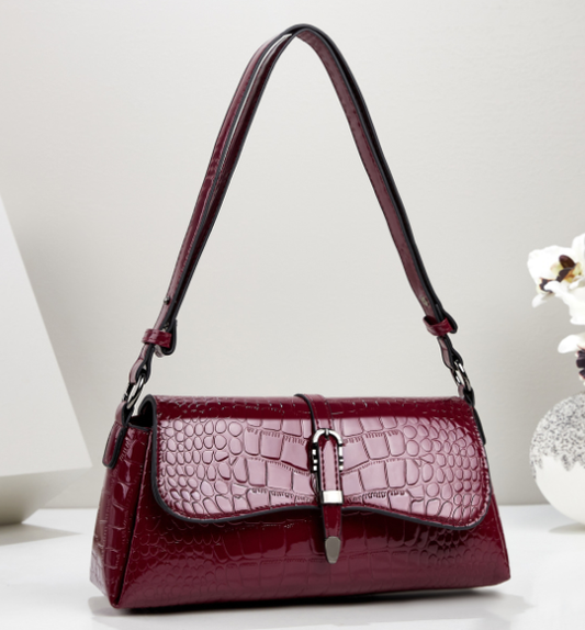 Glossy Crocodile Embossed Motorcycle Bag Red