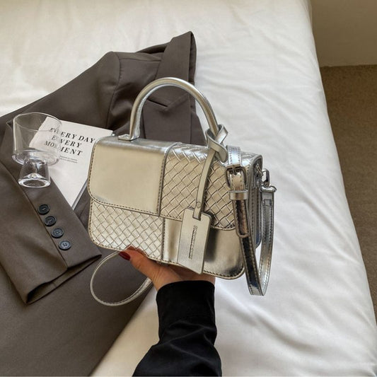 Hand-Held Simple Square Versatile Fashion Temperament Shoulder Bag Silver