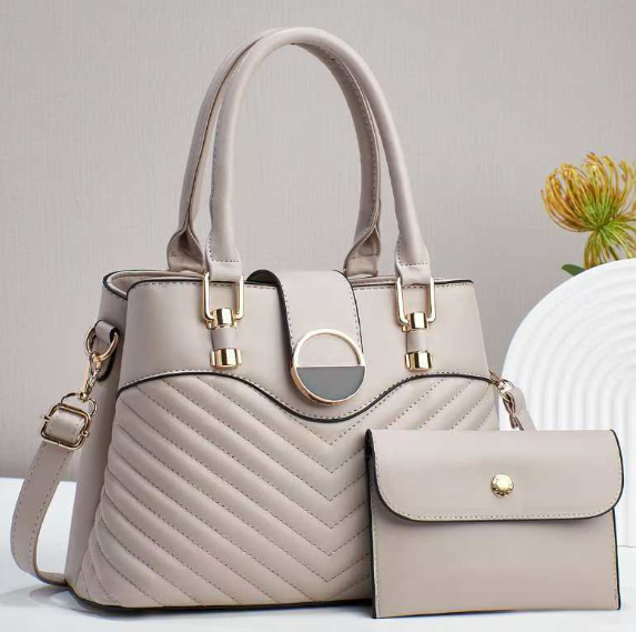 Elegant Medium 2-Piece Mother & Child Handbag Set Light Gray