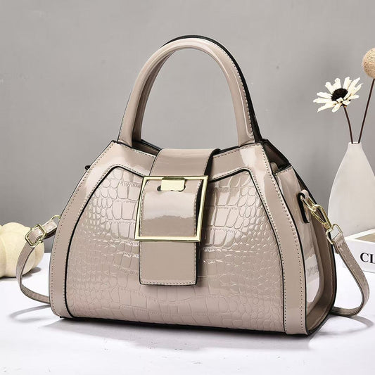 Elegant Medium Glossy Stone Pattern Handbag Grey