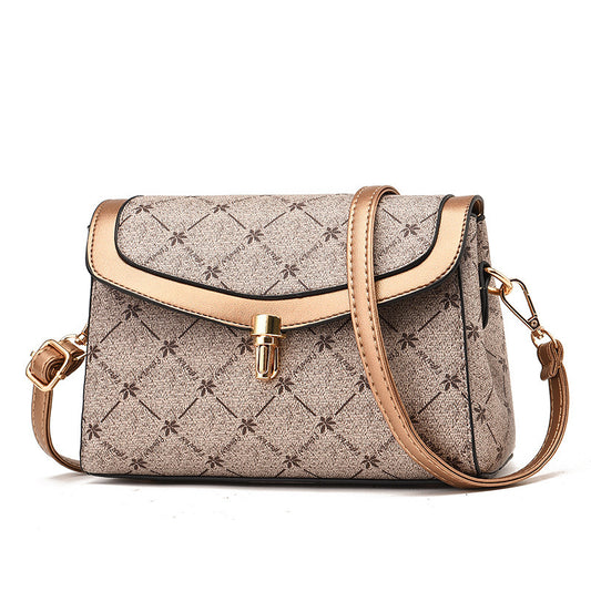 American New Retro Ladies Elegant Crossbody Bag Beige/Gold