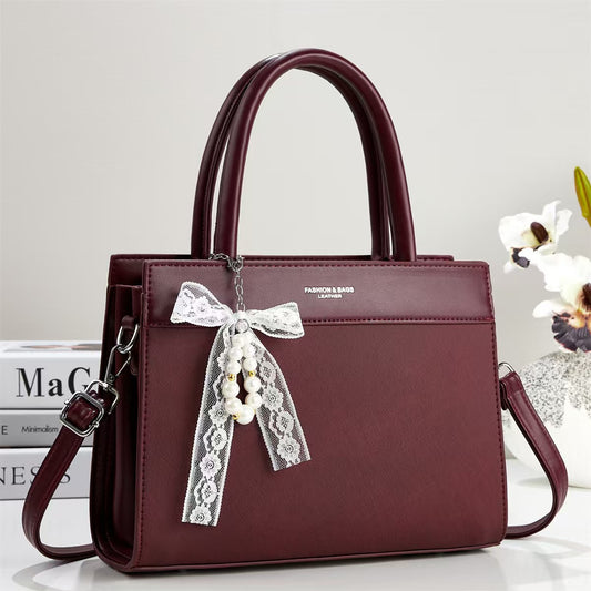 Daiziya Elegant Large Shoulder With Lace Pearl Bow Charm & Detachable Strap Red