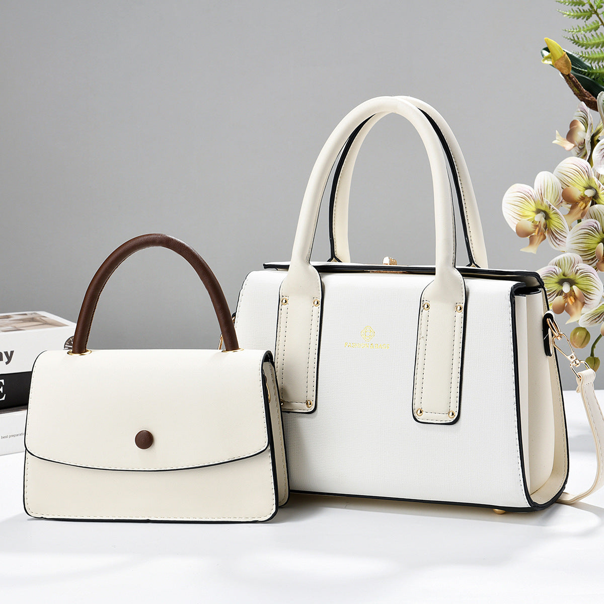 Dixi Elegant Large 2-Piece Shoulder Handbag Set White