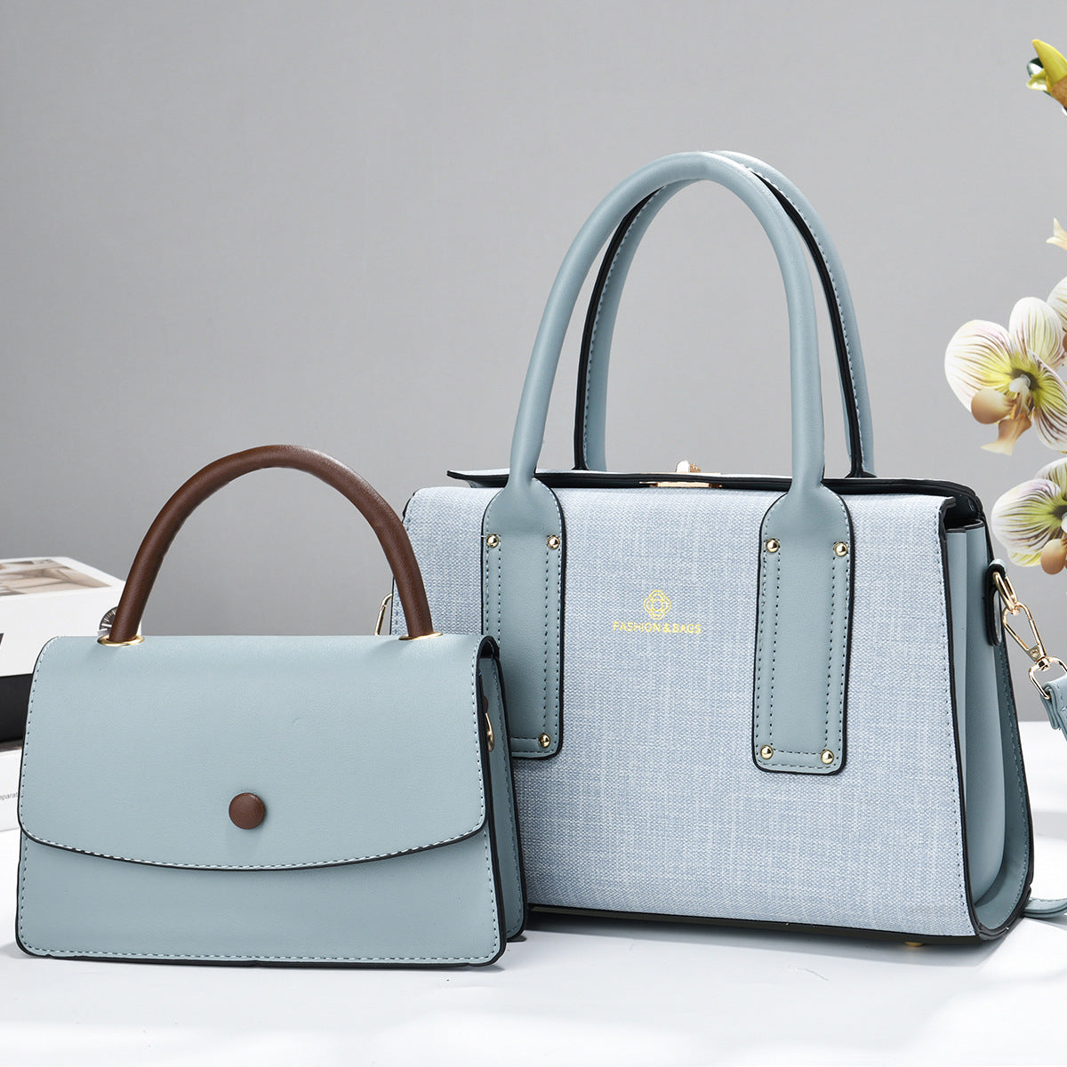 Dixi Elegant Large 2-Piece Shoulder Handbag Set Blue