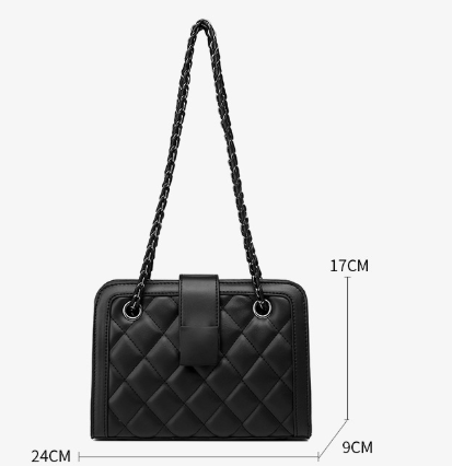 Elegant Medium White Diamond Quilted Bag Black