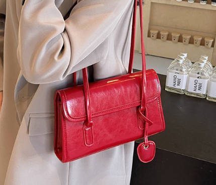 Vibrant Glossy Red Horizontal Square Handbag