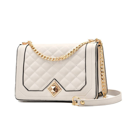Chanel Style Diamond Chain Single Shoulder Handbag Off-White