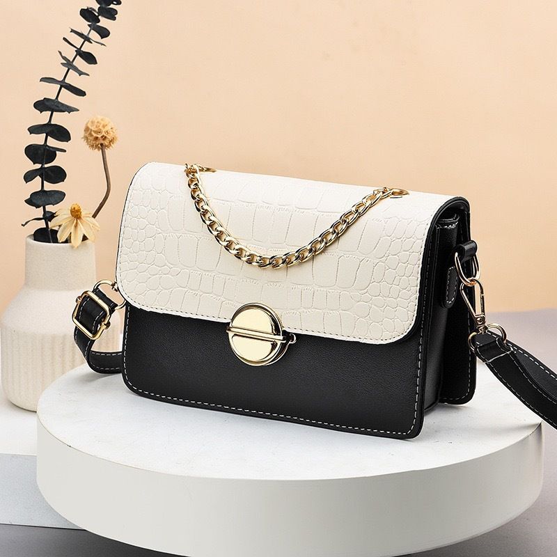 Contrast Color Genuine Leather Women’s Bag