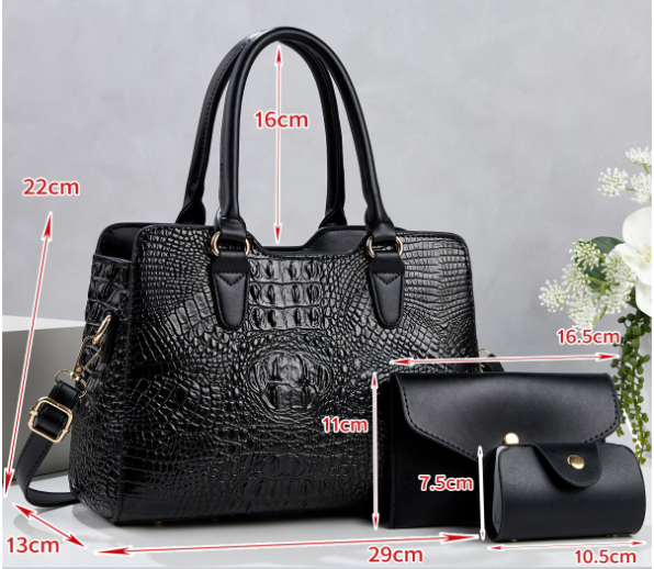Trend Large Crocodile Pattern Handbag Set With Detachable Strap Red