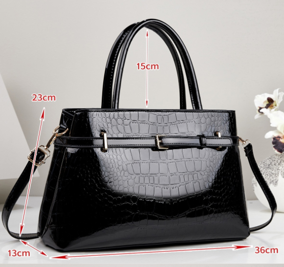 Large Glossy Crocodile Pattern Crossbody Handbag Blue