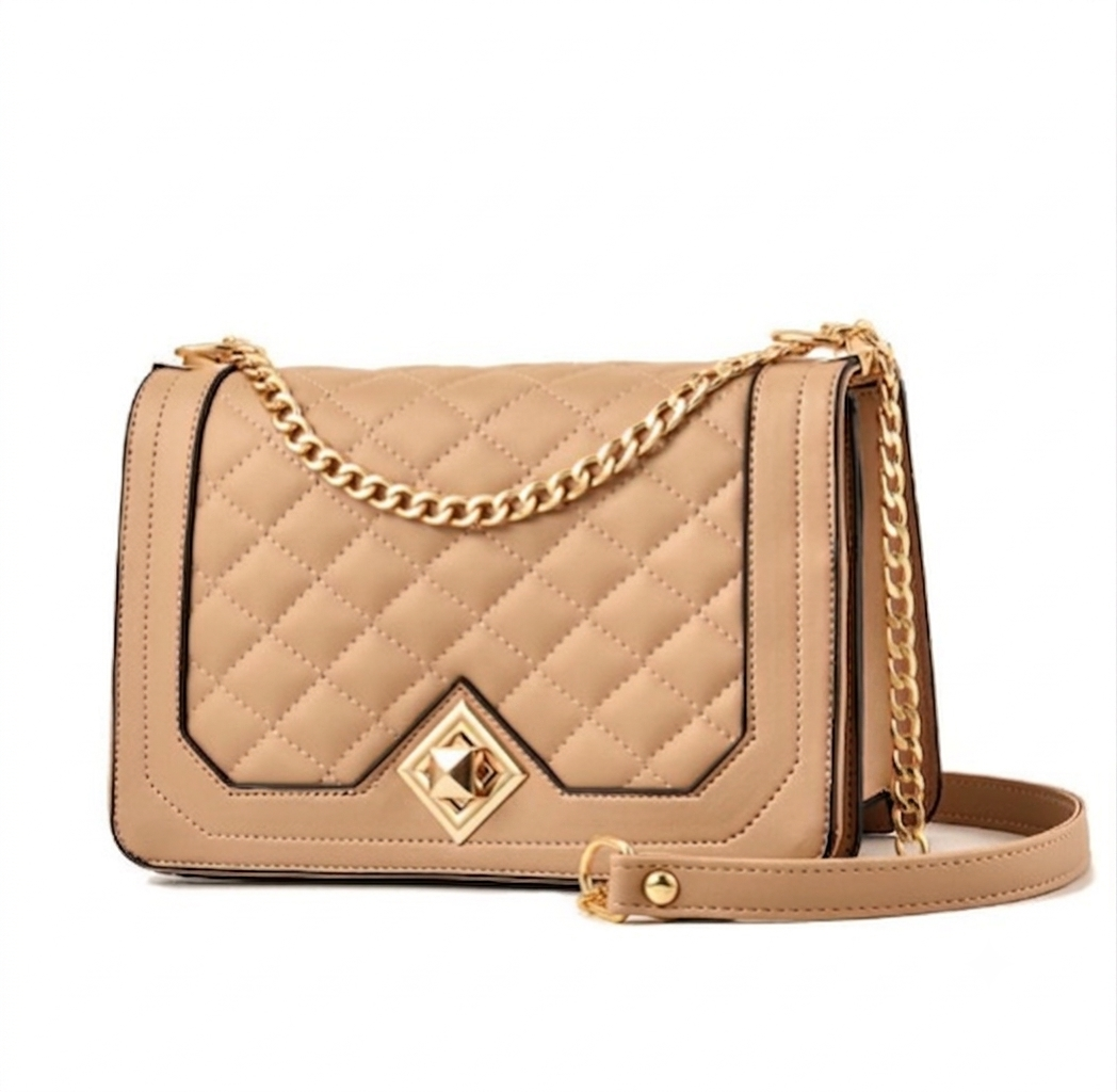 Chanel Style Diamond Chain Single Shoulder Handbag Brown