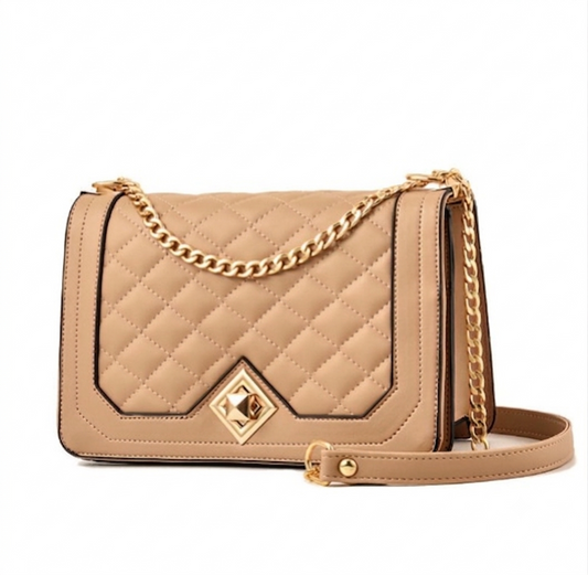 Chanel Style Diamond Chain Single Shoulder Handbag Brown