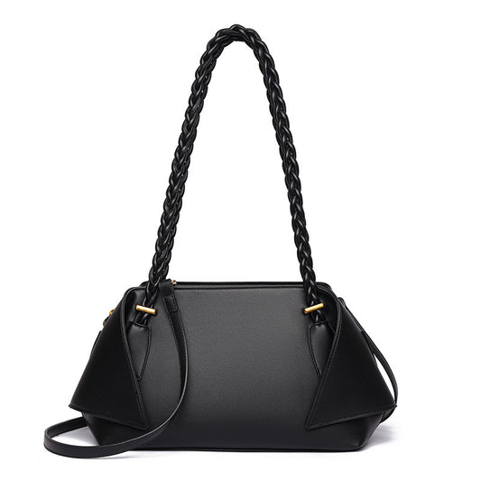 Elegant Medium Fine Grain Messenger Bag Black