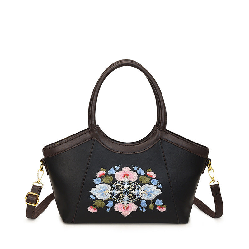 Elegant Medium Embroidered Shoulder Crossbody Bag Black
