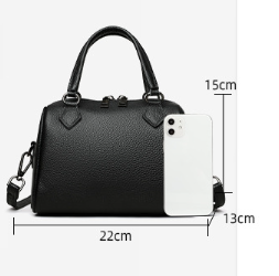 Elegant Small Black Pebbled Leather Boston Bag