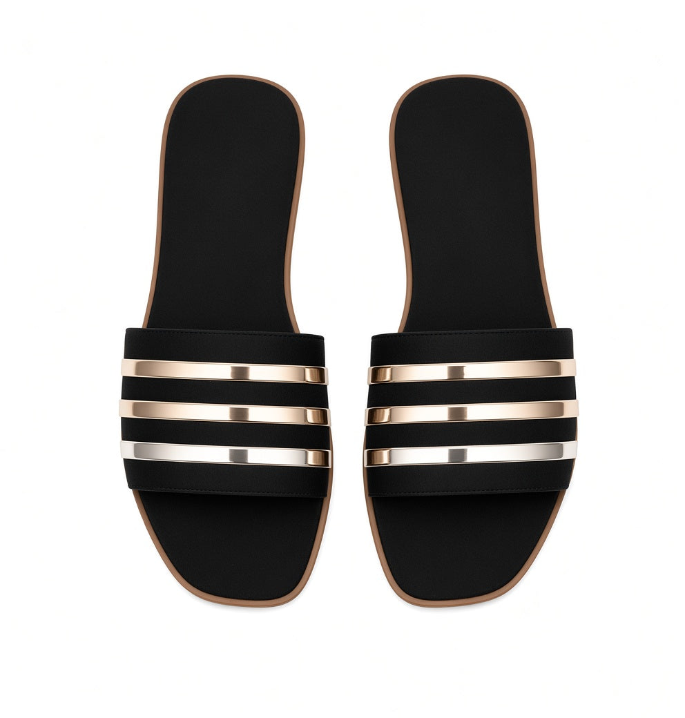 Plus Size Flat Beach Slippers For Ladies Black