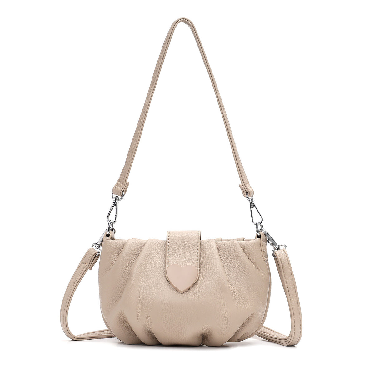 Elegant Small Pleated Oval Crossbody Bag Apricot