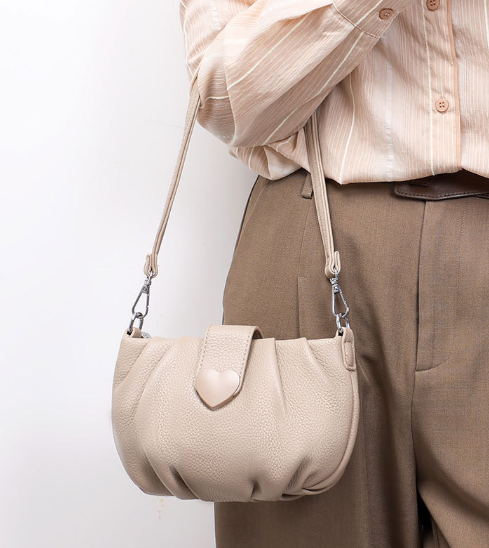 Elegant Small Pleated Oval Crossbody Bag Apricot