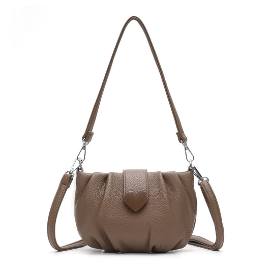 Elegant Small Pleated Oval Crossbody Bag Gray