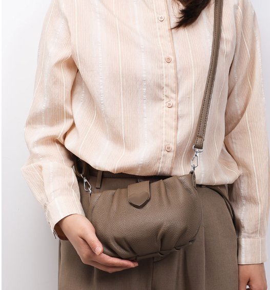 Elegant Small Pleated Oval Crossbody Bag Gray