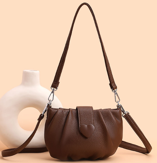 Elegant Small Pleated Oval Crossbody Bag Brown